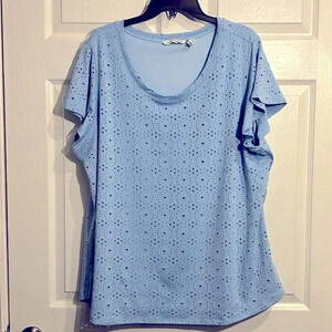 Isaac Mizrahi Live Womens Blue Eyelet Top Size 2x